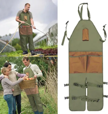 Produktbild von Garten Werkstattschürze mit Beintaschen 600D Oxford Outdoor Multifunktion Mehrfachtaschen Ernteschürze Schutzschürze für Gartenarbeit
