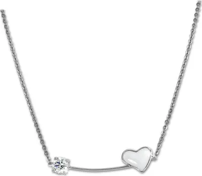 Produktbild von Amello Halskette Edelstahl Keramik 50cm Herz Schmuck silber weiß D2ESKX40W5