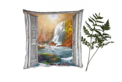 Produktbild von MuchoWow® Zierkissen Sofakissen Wohnzimmer Dekokissen 40x40 cm Wasserfall - Aussicht - Landschaft - Foto Kissen - Schlafzimmer Dekoration