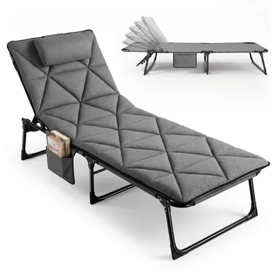 Produktbild von Sekey Feldbett mit Abnehmbarer Matratze, 6-Fach Verstellbarer Rückenlehne, Campingliege Klappbarer Campingbett, Grau