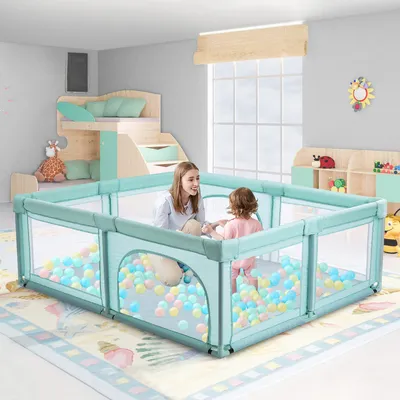 Produktbild von Dětská ohrádka 200 x 160 cm ohrádka s úložnou taškou centrum aktivit protiskluzová základna, prodyšná síťovina , zelená barva