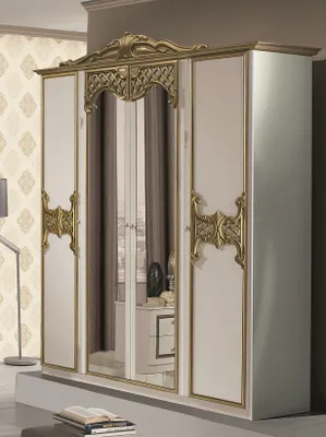 Produktbild von Barock Kleiderschrank Eva 4 trg. in Weiß / Gold