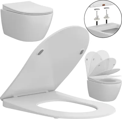 Produktbild von WC-Sitz mit Absenkautomatik D Form Slim Toilettendeckel Antibakterieller Toilettensitz Klobrille Klositz Klodeckel Duroplast Softclose Quick-Release-Funktion Weiß
