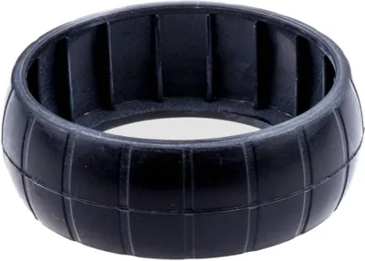 A black rubber wheel tread for a robotic lawnmower.