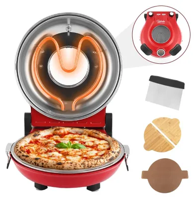 Immagine prodotto di Forno elettrico per pizza - LMC - 1200 W - 420 °C - Due livelli di temperatura - Pietra refrattaria per pizza da 30 cm - 10 minuti - Colore: rosso