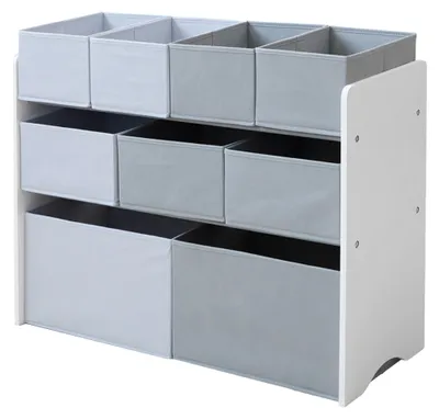 Immagine prodotto di Organizzatore per giocattoli, scaffale per la cameretta dei bambini, armadio, ripiano portaoggetti con contenitori – Bianco, Grigio