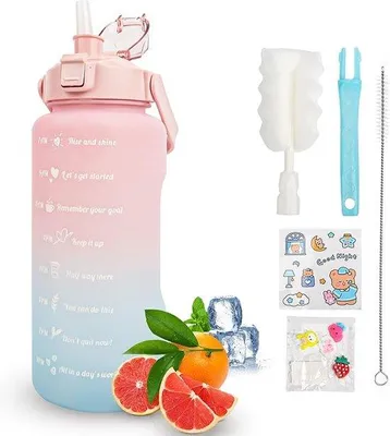 Produktbild von Famanu Trinkflasche 2L - Sport, Fitness, mit Motivation und Zeitmarkierung - Outdoor