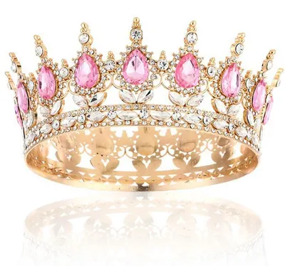 Produktbild von Tiara Gold-Rosa - Prinzessinnenkrone - Brautkrone - Diadem - Kristall - Barockstil - 138 Handgefertigte Kristalle