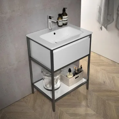 Image de Meuble-lavabo Loft 2.0, largeur 60 cm, avec meuble sous vasque et structure métallique