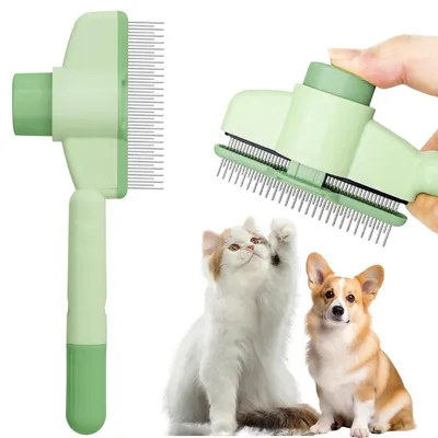 Produktbild von INF Selbstreinigender Kamm 21cm x 8.1cm ABS+Edelstahl für Katzen und Hunde Grün