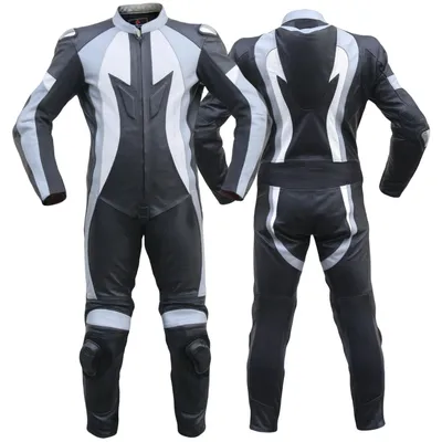 Produktbild von Einteiler Motorradkombi Motorrad Lederkombi aus Kalbsleder echtleder Kombi Schwarz/Grau, Größe:58/3XL