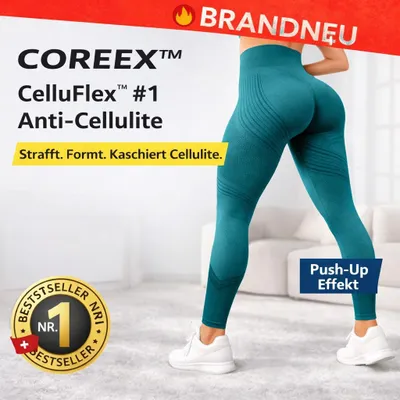 Obrázek produktu pro Coreex™ CelluFlex #1 Anti-Cellulite Leggings Kompresní Push-Up Shaping Dámské: Tyrkysově zelené / XL