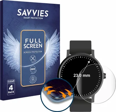 Produktbild von 4x Savvies Fullscreen Schutzfolie für Armbanduhren (Kreisrund, ø: 23 mm) Displayschutz Folie Fullcover Klar Transparent