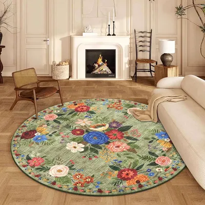 Productafbeelding van Rond tapijt 160 cm, groen, antislip, laagpolig, voor woonkamer