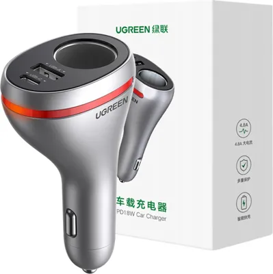 Image de Ugreen Chargeur de voiture Usb Type C / Usb Qc Pd 24W avec prise allume-cigarette 12V Argent (Cd204)