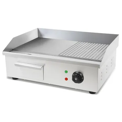 Produktbild von VERTES Grillplatte Bratplatte Plancha Grill Elektrisch 3000W aus Edelstahl Grillfläche Glatt & Mit Rillen 55x35cm, Thermostat, Temperatur 50-300°C