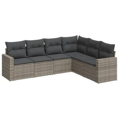 Produktbild von 6-tlg. Garten-Sofagarnitur mit Kissen Grau Poly Rattan