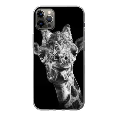 Produktbild von MuchoWow® Handyhülle Schutzhülle Hülle für iPhone 13 Pro Max Giraffe vor schwarzem Hintergrund in schwarz und weiß Silikon Softcase Handy Hülle - Mobiltelefon