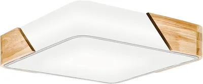 Image de EGLO Plafonnier Grimaldino, plafonnier à 2 lampes, lampe de salon moderne, lampe de chambre à coucher en textile, bois, métal et plastique en blanc, naturel, lampe de couloir plafond avec douille E27, L x l 41,5 cm