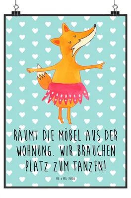 Produktbild von Mr. & Mrs. Panda Bild Fuchs Ballerina DIN A3 - Türkis Pastell - Geschenk, Füchse, Tanzen, drucke, Party, Wandbild, Yeah, wanddeko, Geburtstag, Plakat, kunstposter