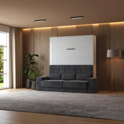 Produktbild von Schrankbett  mit  SOFA M1 160x200 Vertikal Weiss/Weiss Hochglanz