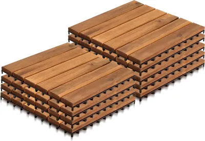 Produktbild von Izrielar 99 STK Holzfliesen Terrassenfliesen Holz Fliesen Mosaik 30x30 cm - Balkonfliesen wetterfest aus Akazienholz mit Klicksystem für Terrasse Balkon