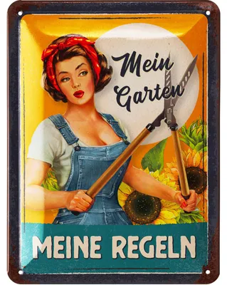 Produktbild von LANOLU Retro Blechschild MEIN GARTEN, Blechschilder Garten mit Sprüchen, nostalgische Dekoration als Gärtner Geschenke 15x20cm