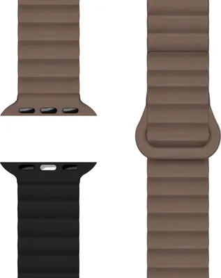 Two watch bands, one brown and one black, are shown against a white background.
