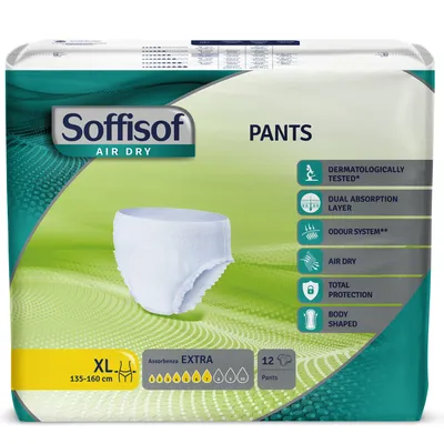Obrázek produktu pro Soffisof Pants Extra XL – 12 x inkontinenční kalhotky pro dospělé – 7 kapek – Velikost XL – Jednotlivě balen