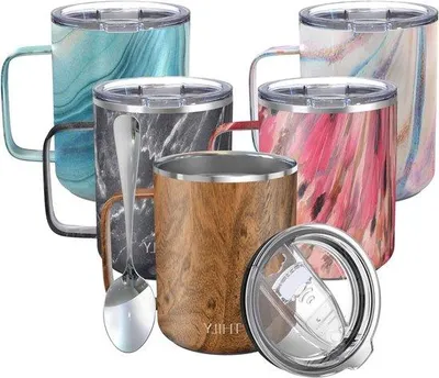Image de Gobelet de voyage Famanu, 350 ml - Gobelet à café isotherme avec poignée - Couvercle anti-fuite - Réutilisable, sans BPA