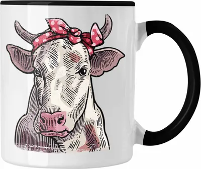 Produktbild von Trendation - Süße Kuh Tasse Geschenk für Landwirt Bauern Geschenkidee Geburtstag Frauen (Schwarz)