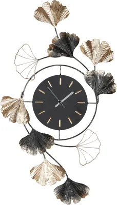 Produktbild von Gilde Wanduhr, rund, "Ginkgo", Ginkgomotiv, Metall, schwarz, VE 2, L. 3 cm, B. 43 cm, H. 75 cm 58845 4063387588451