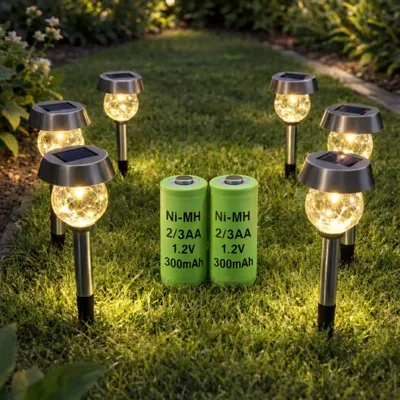Produktbild von 2 Stück LogiCell Wiederaufladbare 2/3AA Ni-MH-Akku 300mAh, 1,2V für Solarprodukte, Solar Batterie, Außen-Solarleuchten, Garten LED Mignon Solarlampen