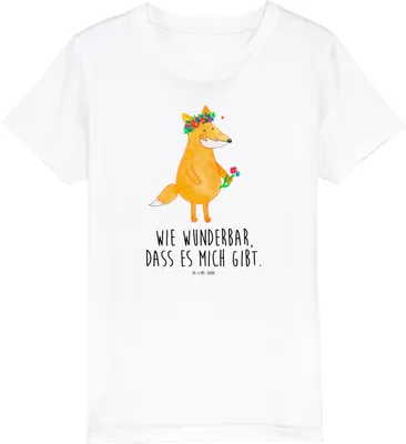 Produktbild von Mr. & Mrs. Panda Kleinkinder T-Shirt Fuchs Blumen 3-4 Jahre (98/104) - Weiß - Geschenk, Boho, Kinder, Selbstbewusst, Shirts für, Kindershirt, Motivation, Ich, Teenager