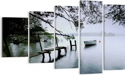 Produktbild von Bild auf Leinwand - Leinwandbild - See Dock Boot Bäume - 100x60cm - Wand Bild - Wanddeko - Leinwanddruck - Bilder - Kunstdruck - Wanddekoration - Leinwand bilder - Wandkunst - EG100x60-2218