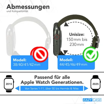 Produktbild von EAZY CASE Apple Watch Armband Wristband 44mm/45mm/49mm verstellbares Ersatzarmband aus Stoff, iWatch Serie in Grün