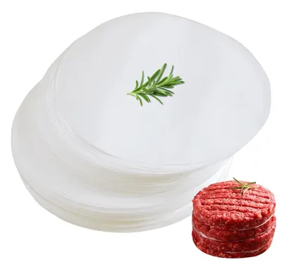 Produktbild von Backpapier für Burgerpresse - Antihaftbeschichtetes Trennpapier - Für Hamburger-Patties - Rund 10 cm - 500 Stück