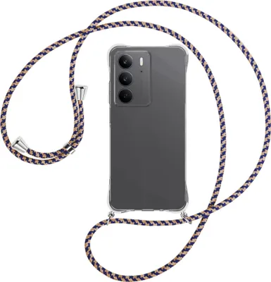 Produktbild von Handykette Backcover-Schutzhülle mit Band (Metall silberfarben) für Realme C75 4G - blau+beige