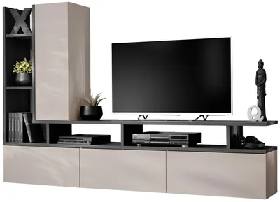 Produktbild von Wohnwand "Hero" in Graphit Eiche und Kaschmir Schrankwand hängend 210 cm, Push-to-Open
