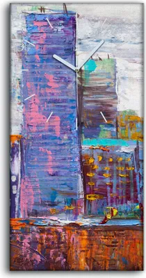 Produktbild von Wanduhr Leinwand Bild Uhr Kunstdruck 30x60 Abstrakte Malerei Stadtlandschaft - weiße Hände