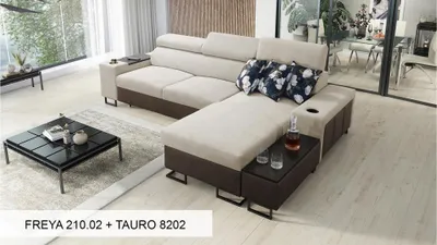 Produktbild von Ecksofa L-Form Sofa mit Ottomane MELODIE I MAXI im modernen Stil mit Schlaffunktion BEIGE FREYA 210.02 + TAURO 8202