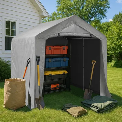 Produktbild von FCH 240X240X210CM Gerätehaus Garagenzelt Carport Folienzelt Gartenschuppen Fahrradgarage Lagerzelt Foliengerätehaus Lagerzelt