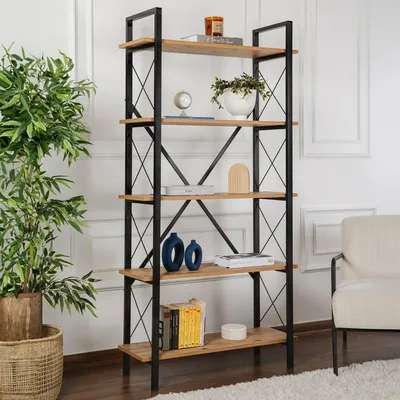 Immagine prodotto di Dmora Libreria Suriel 33.5x90x180h cm Nero, 5 Ripiani Portata Ripiani 30