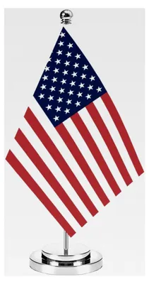 Produktbild von Miniatur Schreibtischflaggen-Set USA, 8x5 Zoll mit 12 Zoll silbernem Flaggenmast, Dekoration für Haus und Büro