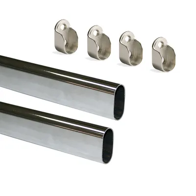Produktbild von Emuca Satz von 2 ovale Korpusschienen 30x15mm Länge 0,95m mit Halterungen, Stahl und Zamak, Verchromt