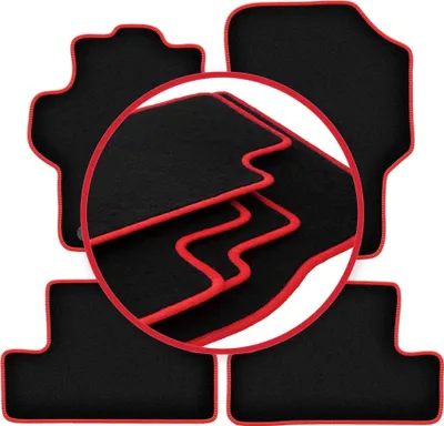 Image de Tapis de sol en moquette noir/rouge pour Peugeot 1007 2004-2009 4 pièces
