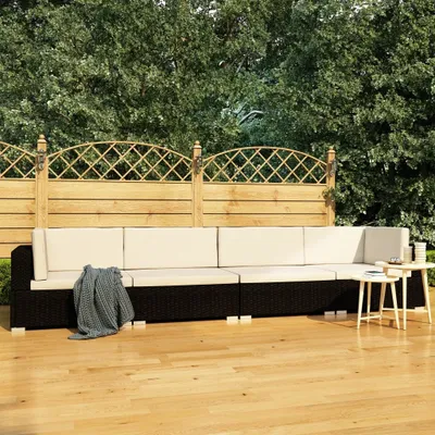 Produktbild von The Living Store 4-tlg. Garten-Sofagarnitur mit Auflagen Poly Rattan Schwarz