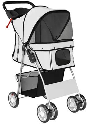 Produktbild von Hundewagen Faltbar Hundebuggy mit Reflektorstreif Aufbewahrungskorb Kissen für kleine Hunde bis 10 kg 77x44x102 cm Grau