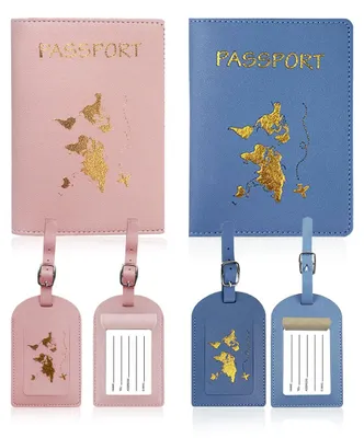 Immagine prodotto di 2 portafoglio per passaporto e 2 targhette per bagagli, articoli da viaggio, bagagli, portafoglio per documenti