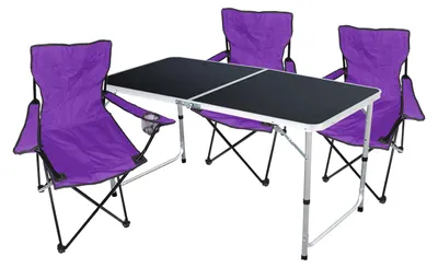 4tlg. Campingmöbel Set Tisch Tragegriff höhenverstellbar Stühle Lila mit Tasche
